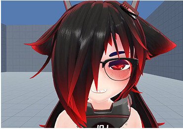 An avatar mirroring a wearer's expression in a social VR world.